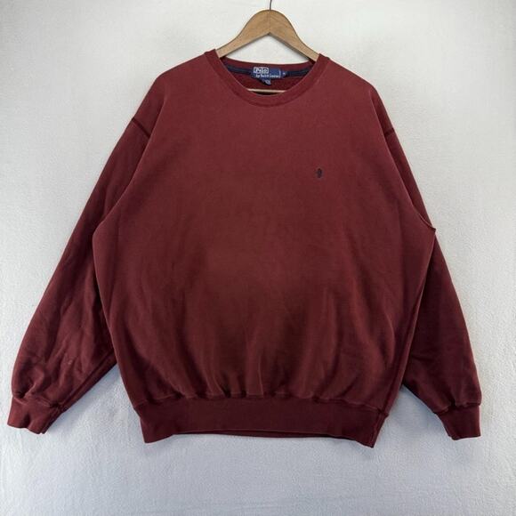 Vintage Ralph Lauren Sweatshirt men's large Red maroon Crewneck Pony Embroidered - Picture 1 of 11